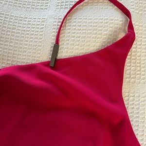 Halston Heritage Asymmetrical MIDI Dress with Branded Clip and Side Slit